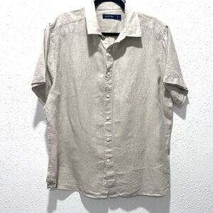 Nautica linen Tan Casual Button Down Shirt Short Sleeve XL